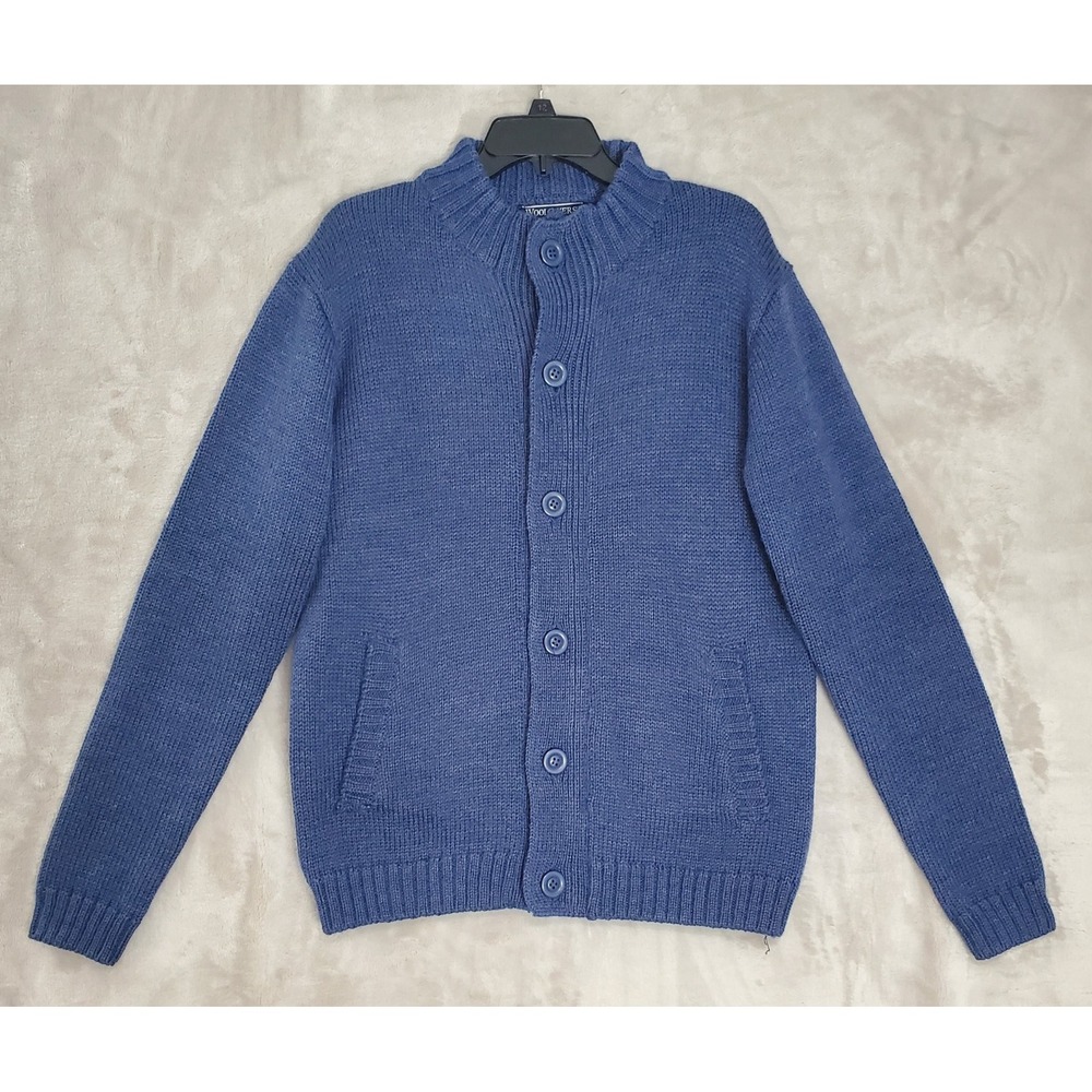 Woolovers British Wool Sweater Mens M Button Zip Up Ribbed Knit Navy Cardigan